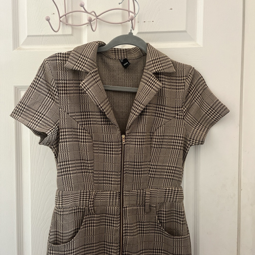 Cider Plaid Short Sleeve Jumpsuit